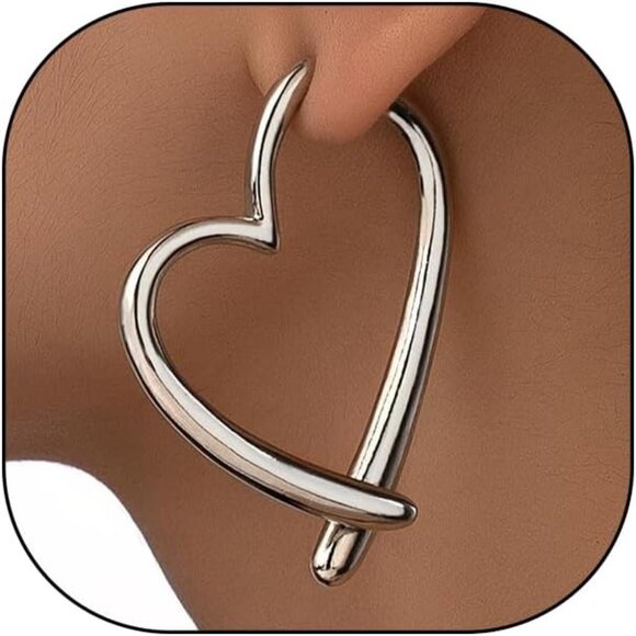 Jewelry - Trendy Silver & Gold Large Heart Earrings - Lightweight Minimalist Hoop Design